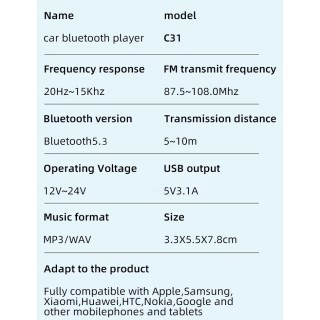 Бързо зарядно за кола 3 в 1 с USB, Type-C, волтметър и кабел