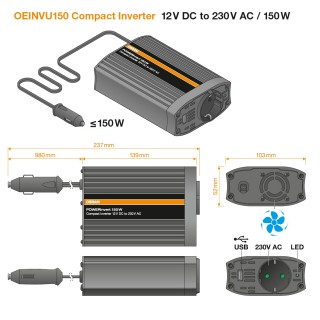 Инвертор на напрежение от 12V на 220V 150W OSRAM