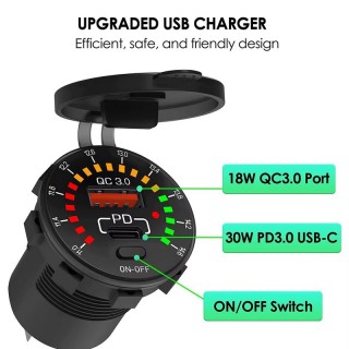USB зарядно за два телефона за вграждане в таблото с волтметър 12 / 24V