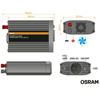 Инвертор на напрежение от 12V на 220V 300W OSRAM