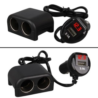 Разклонител за запалка със зарядно и волтметър 3 в 1 - 12/24V