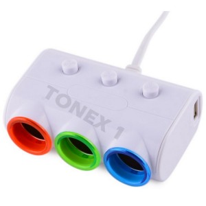 Разклонител за запалка на кола 12 / 24V с 3 гнезда и 2 USB порта