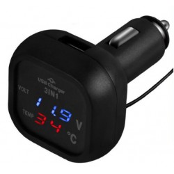 Зарядно за кола USB 12/24V 3 в 1 с термометър и волтметър