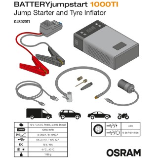 5 в 1 Стартиращо устройство за автомобил с компресор и фенер OSRAM 1000TI