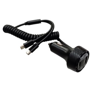 Бързо зарядно за кола 3 в 1 с USB, Type-C, волтметър и кабел 12 / 24V