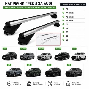 Aлуминиеви греди за багажник с ключалки за Audi с плътни надлъжни релси