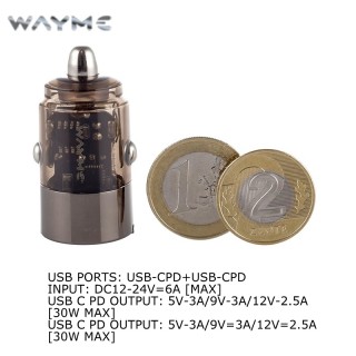 Бързо зарядно за кола USB 2 Х Type-C PD 45W 12 / 24V