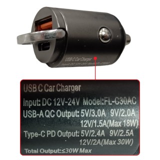 Бързо зарядно за кола USB 3.0 + Type-C 12 / 24V