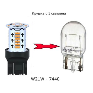 Диодна крушка (LED крушка) 12V, W21W, W3x16d, T20 зелена светлина 2 бр.