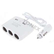 Разклонител за запалка на кола 12 / 24V с 3 гнезда и 2 USB порта
