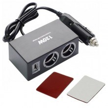 Разклонител за запалка на кола 12 / 24V с 2 гнезда и USB порт
