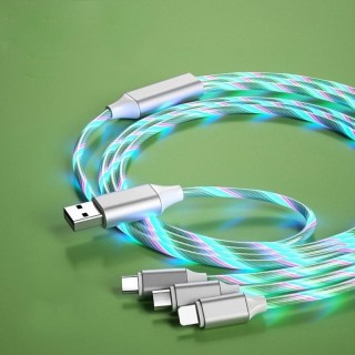 Светещ кабел за зареждане 3 в 1 Lightning, USB Type-C, Micro-USB