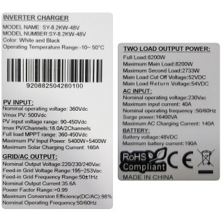 Хибриден соларен инвертор 8.2KW / 48V