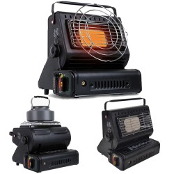 2 в 1 Преносима газова печка 1.3 kW – отоплител и котлон за къмпинг, каравана и риболов
