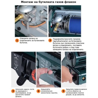 2 в 1 Преносима газова печка 1.3 kW – отоплител и котлон за къмпинг, каравана и риболов