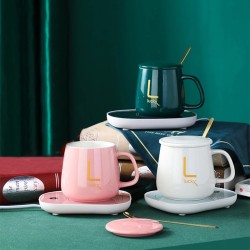 Керамична чаша с нагревател и лъжичка в подаръчен комплект