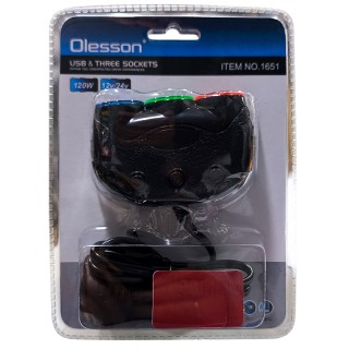 Разклонител за запалка на кола 12 / 24V с 3 гнезда, 1 х USB, волтметър