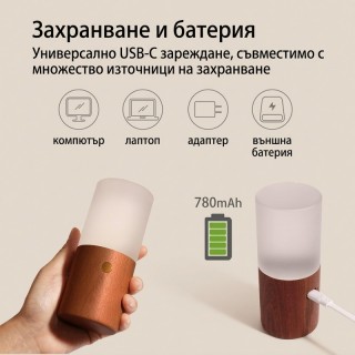 Дървена нощна лампа с гравитационен сензор и 7 цвята
