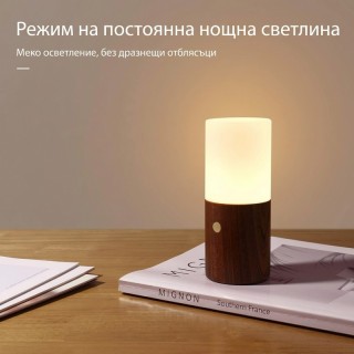 Дървена нощна лампа с гравитационен сензор и 7 цвята