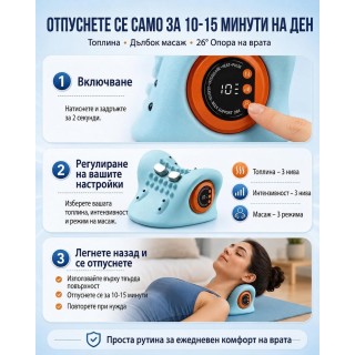Безжичен масажор за врат с нагревател и вибрация 4 в 1