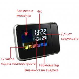 Настолен часовник с проектор, температура, влажност