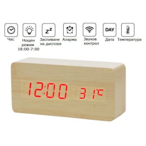 Дървен часовник с термометър