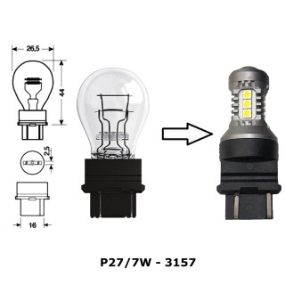 Диодна крушка (LED крушка) 12V, P27/7W, W2.5x16q, блистер 2 бр.