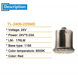 Диодна крушка (LED крушка) 24V, P21W, BA15s, червена светлина 1бр.