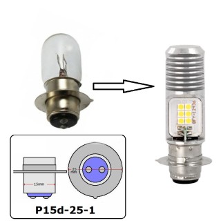 Диодна крушка (LED крушка) за мотоциклети, сктутери, АТВ P15d