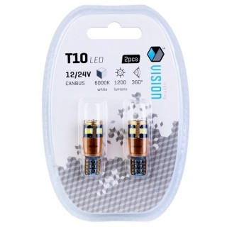 Диодна крушка (LED крушка) 12V, W5W, T10, W2.1x9.5d, Canbus, блистер 2 бр.