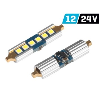 Диодна крушка (LED крушка) 12V, 24V, C10W, SV8.5, 39мм, блистер 2 бр.