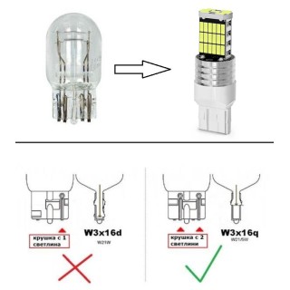 Диодна крушка (LED крушка) 12V, W21/5W, W3x16q, блистер 2 бр.