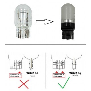 Диодна крушка (LED крушка) 12V - 24V, W21/5W, W3x16q, блистер 2 бр.