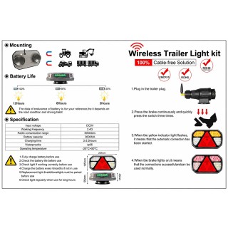 Безжични диодни (LED) стопове за ремарке с магнитно закачане 2бр 12V 24V