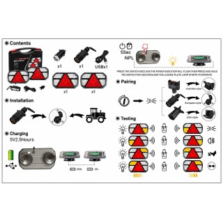Безжични диодни (LED) стопове за ремарке с магнитно закачане 2бр 12V 24V