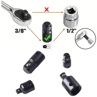 Преходник 1/2'' 3/8'' 1/4'' ударни комплект 7 бр