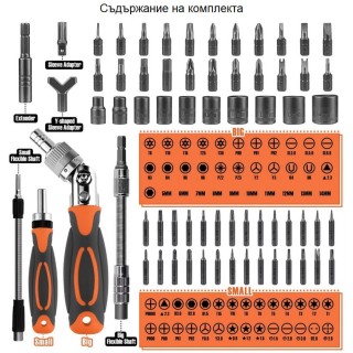 Отвертка с комплект накрайници 68 части